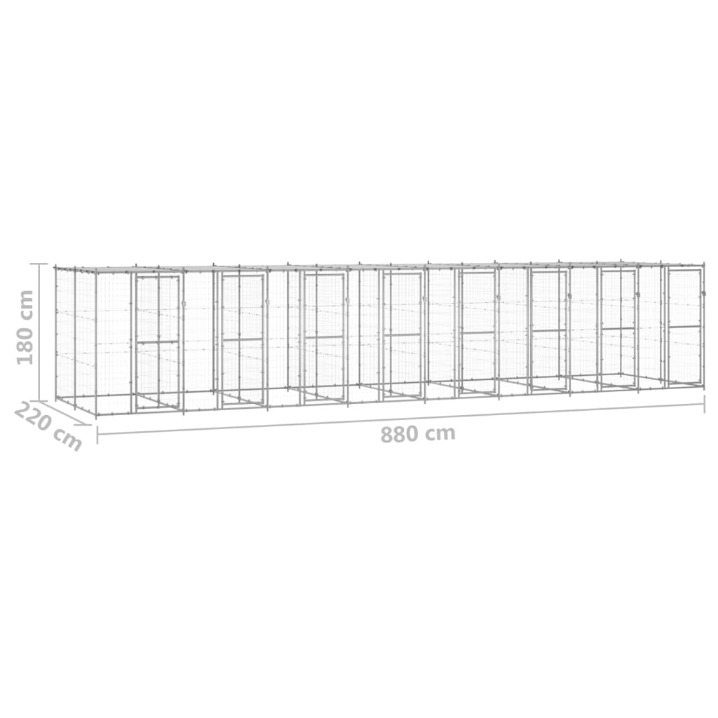 Outdoor Dog Kennel Galvanised Steel with Roof 19.36 m²