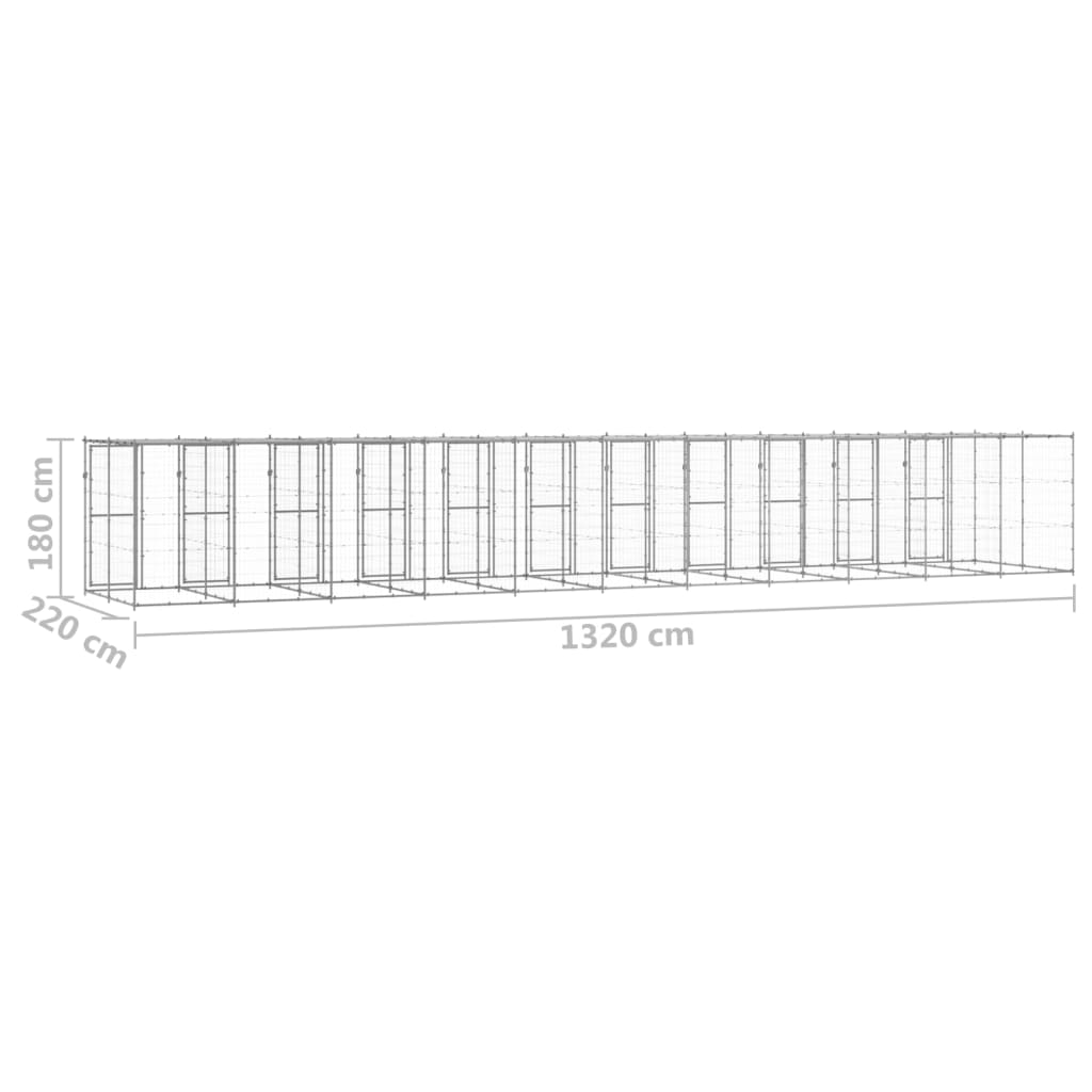 Outdoor Dog Kennel Galvanised Steel with Roof 29.04 m²