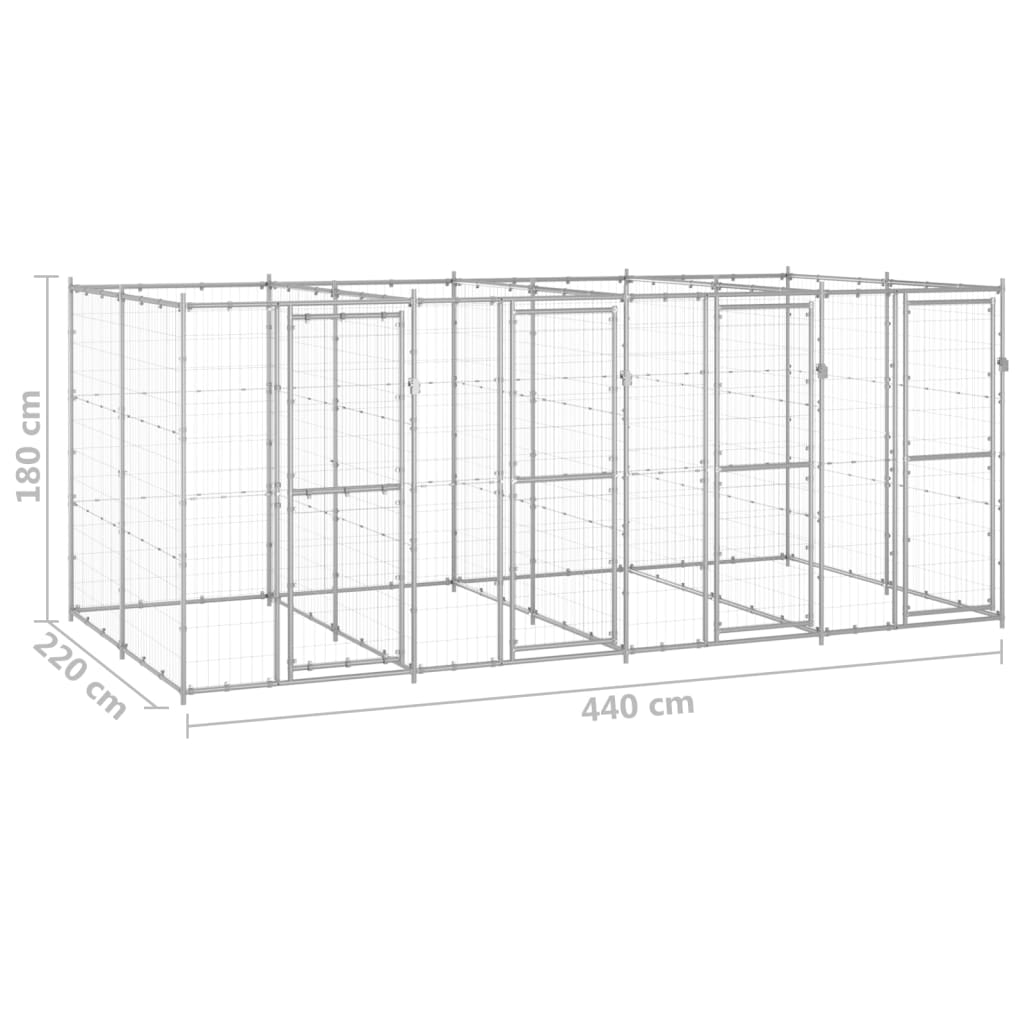 Outdoor Dog Kennel Galvanised Steel 9.68 m²