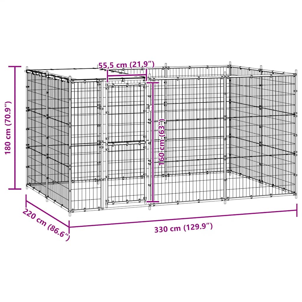 Outdoor Dog Kennel Steel with Roof 7.26 m²