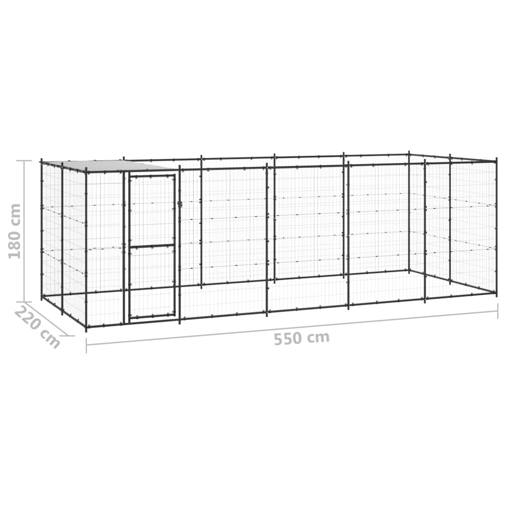 Outdoor Dog Kennel Steel with Roof 12.1 m²