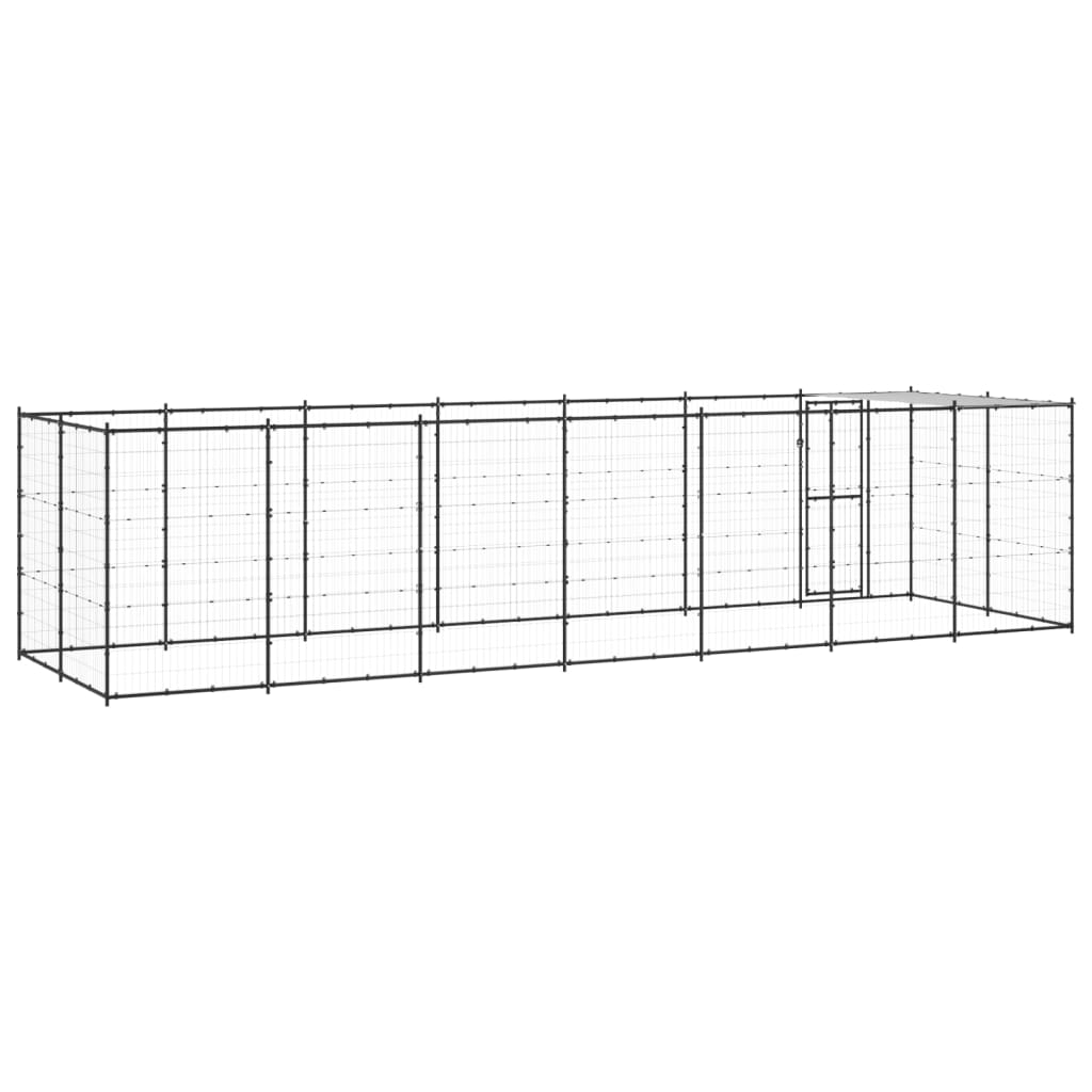 Outdoor Dog Kennel Steel with Roof 16.94 m²