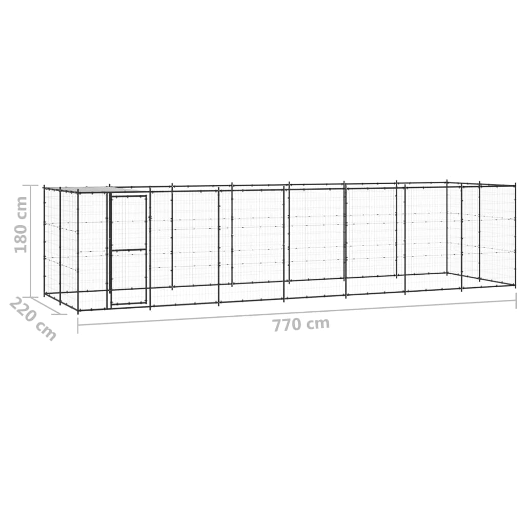 Outdoor Dog Kennel Steel with Roof 16.94 m²