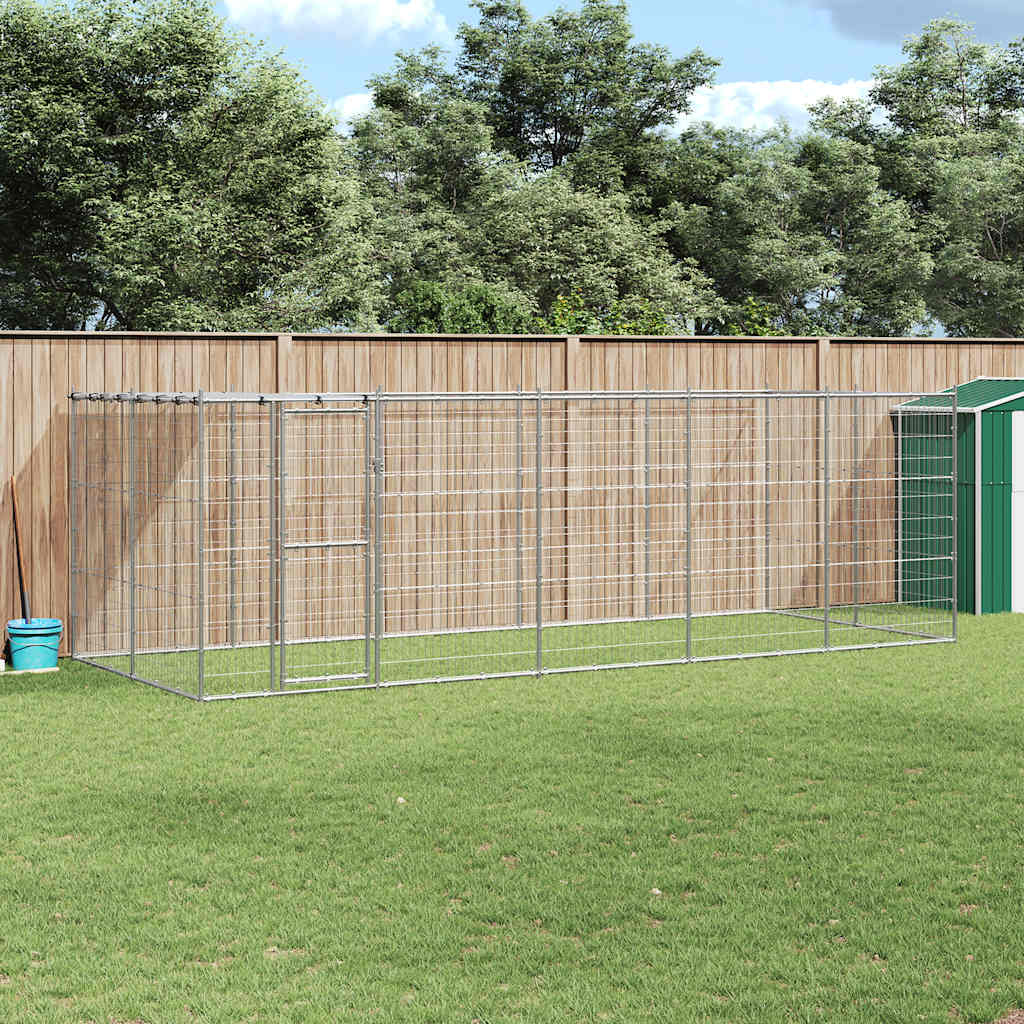 Outdoor Dog Kennel Galvanised Steel with Roof 12.1 m²