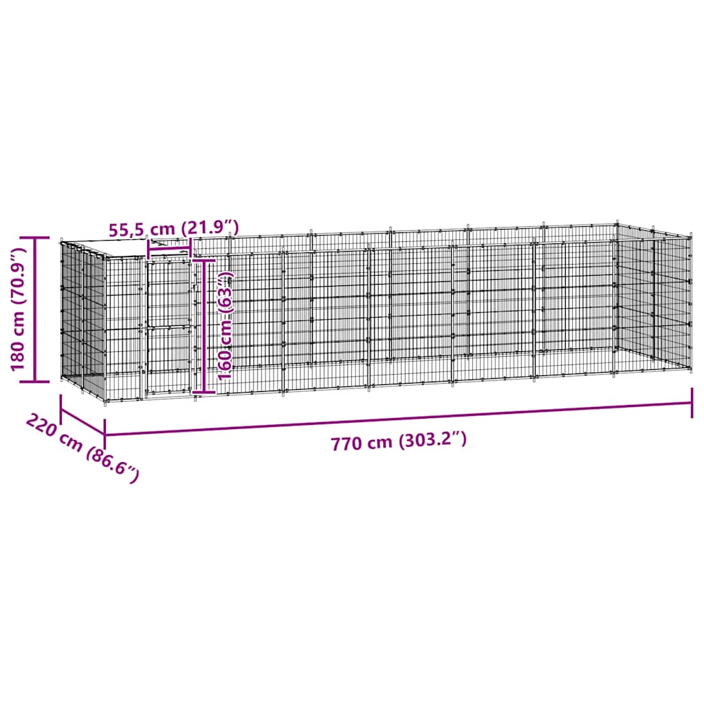Outdoor Dog Kennel Galvanised Steel with Roof 16.94 m²