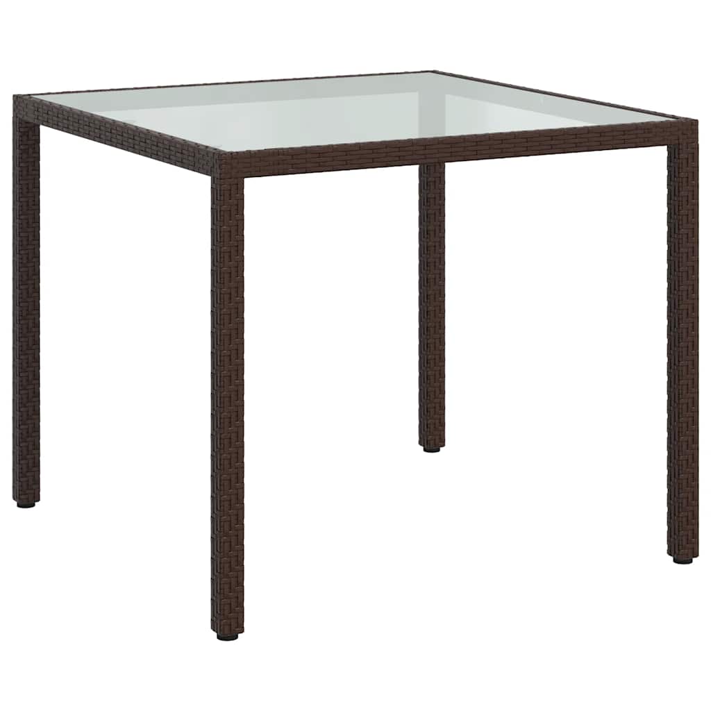 Garden Table 90x90x75 cm Tempered Glass and Poly Rattan Brown