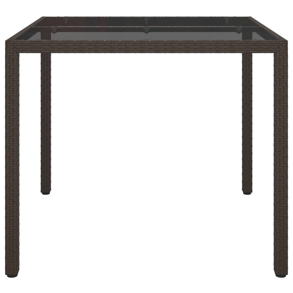 Garden Table 90x90x75 cm Tempered Glass and Poly Rattan Brown