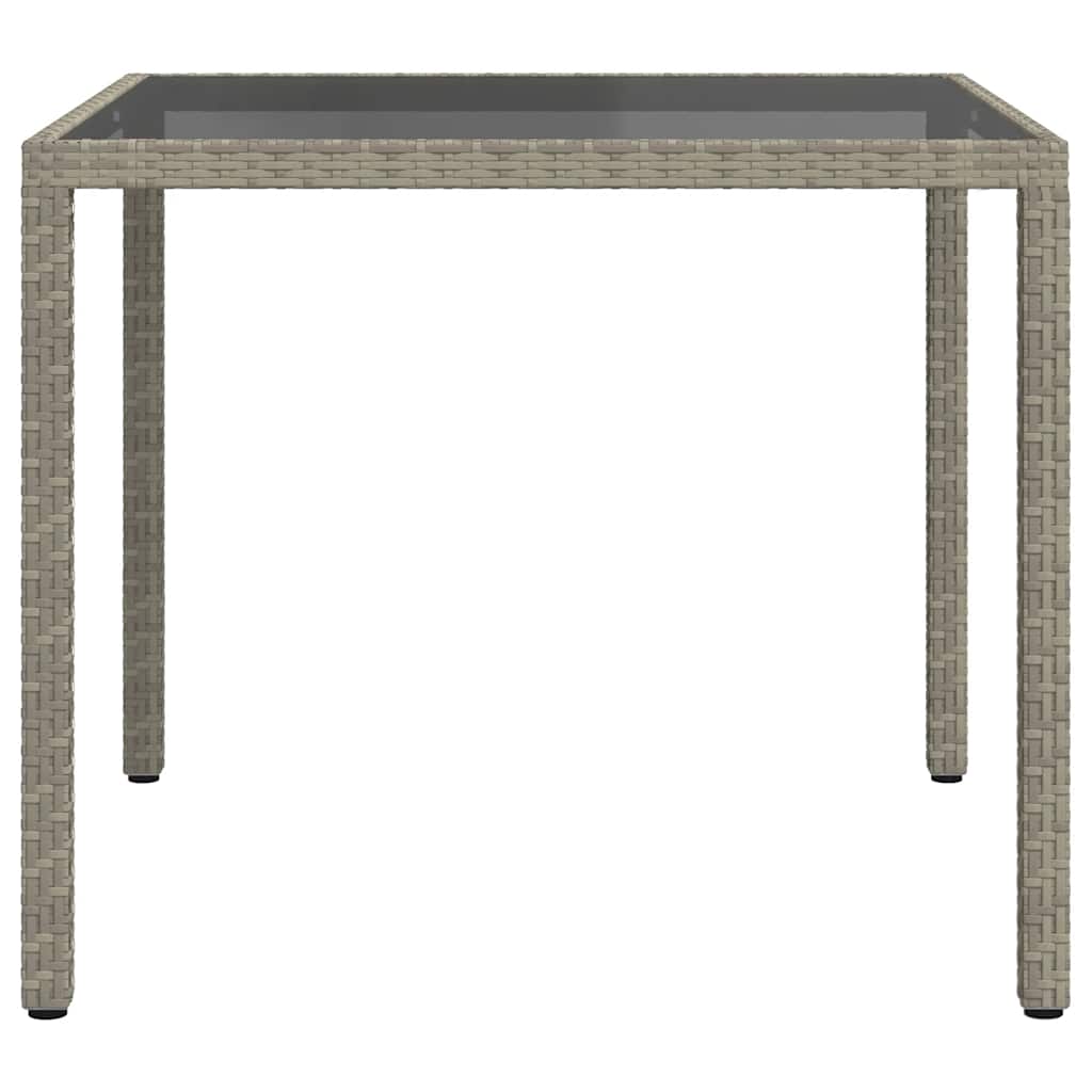 Garden Table 90x90x75 cm Tempered Glass and Poly Rattan Grey