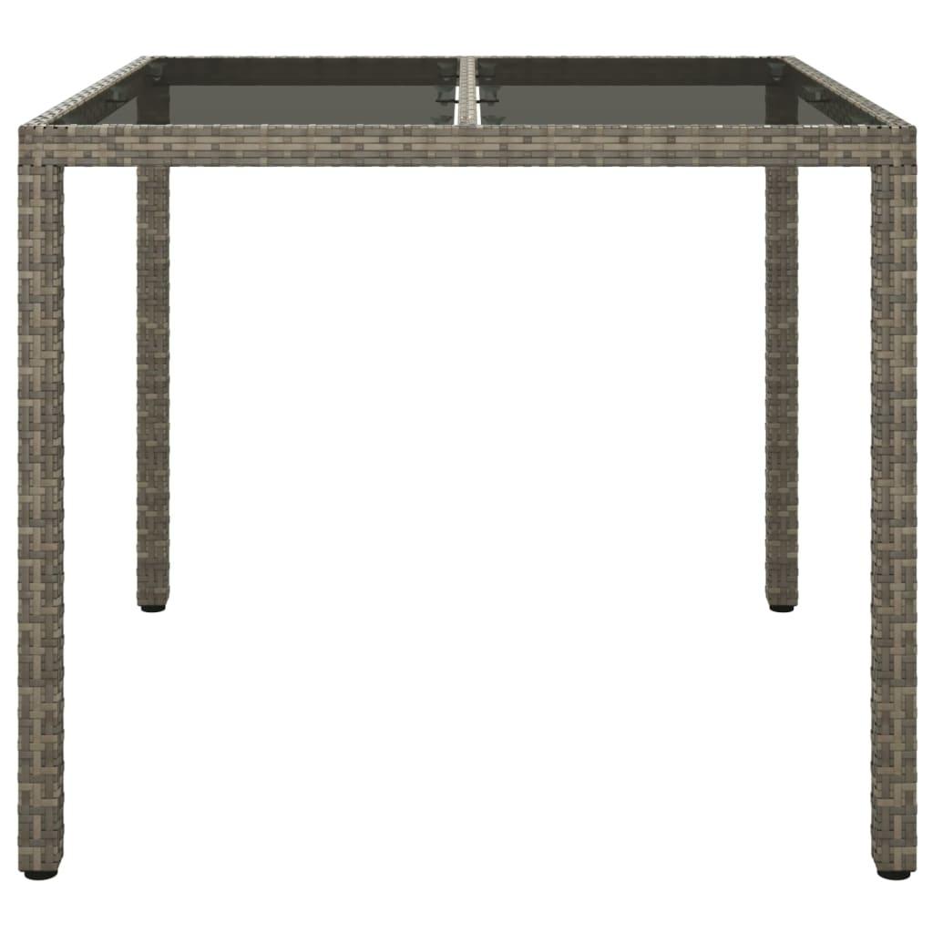 Garden Table 90x90x75 cm Tempered Glass and Poly Rattan Grey