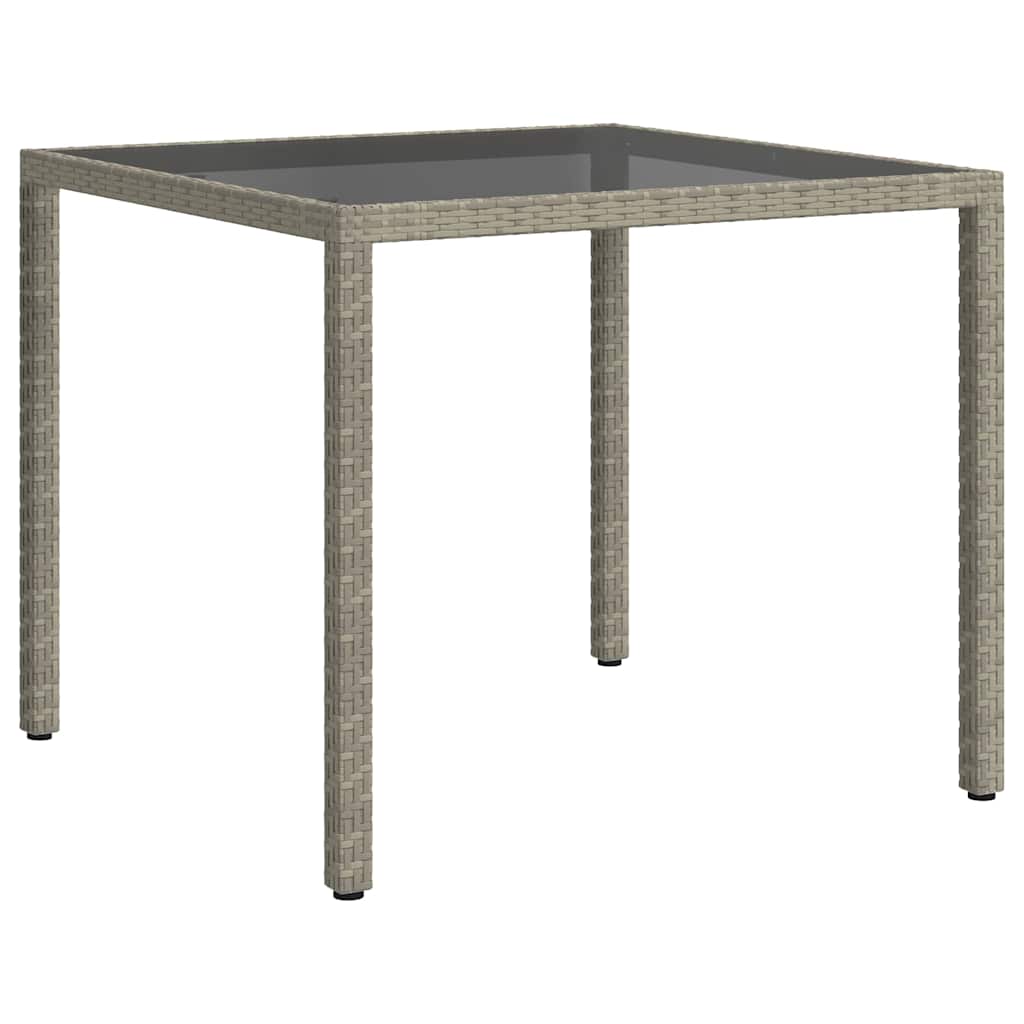 Garden Table 90x90x75 cm Tempered Glass and Poly Rattan Grey