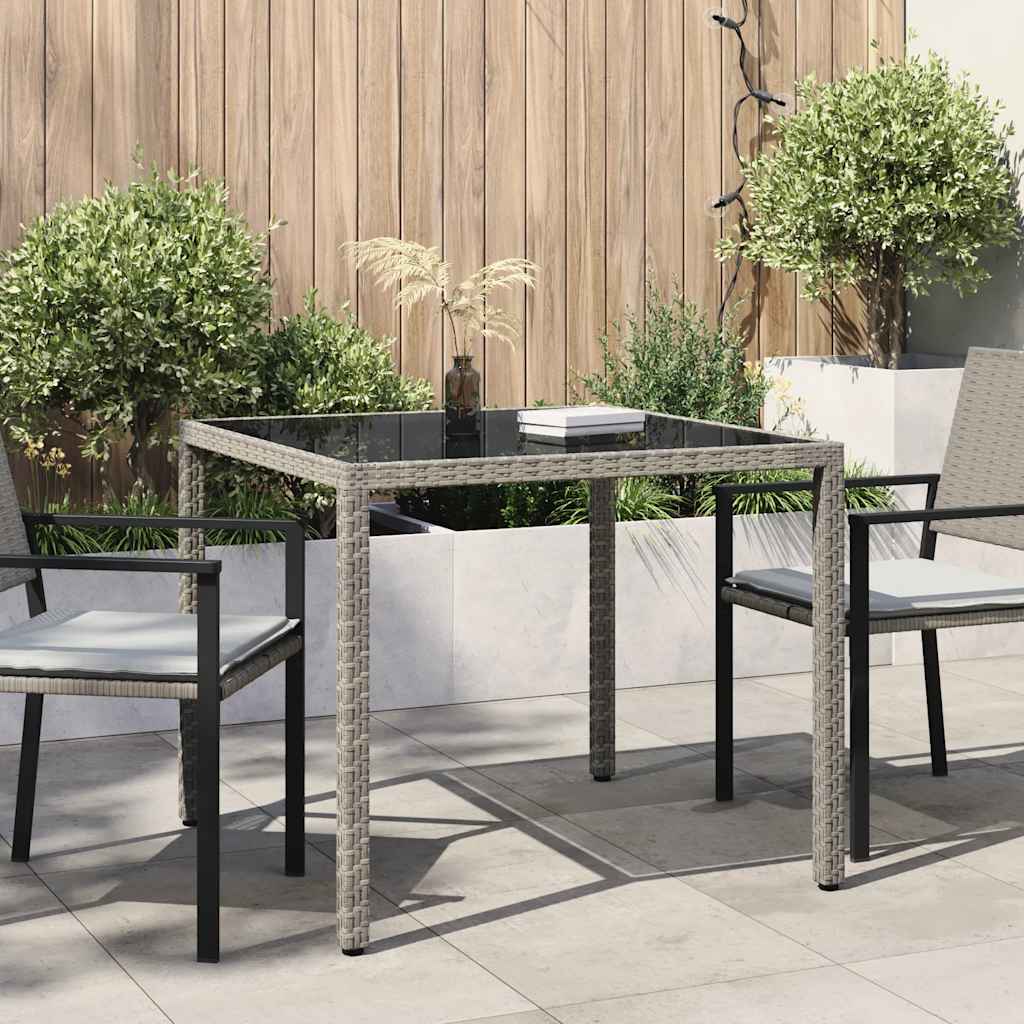 Garden Table 90x90x75 cm Tempered Glass and Poly Rattan Grey