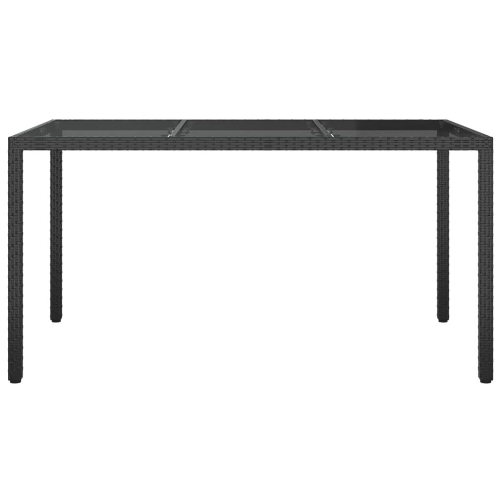 Garden Table 150x90x75 cm Tempered Glass and Poly Rattan Black