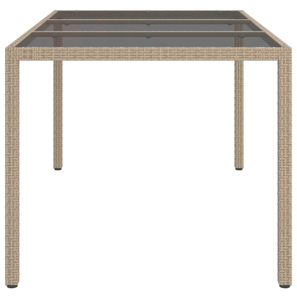 Garden Table 150x90x75 cm Tempered Glass and Poly Rattan Beige