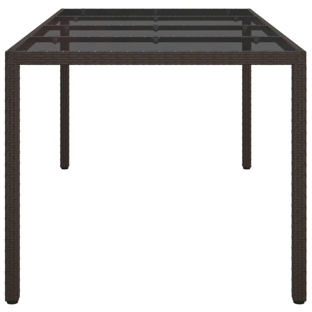 Garden Table Brown 190x90x75 cm Tempered Glass and Poly Rattan