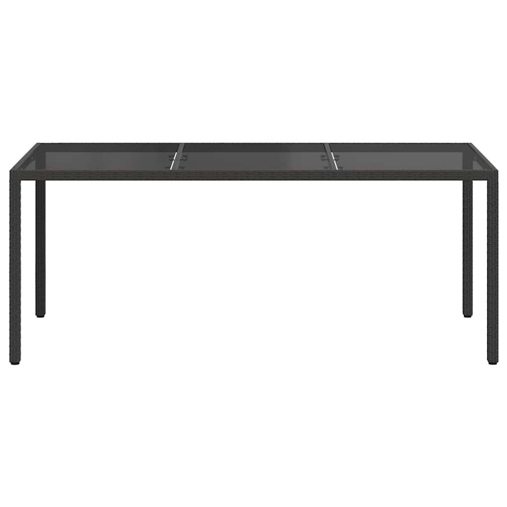 Garden Table Black 190x90x75 cm Tempered Glass and Poly Rattan