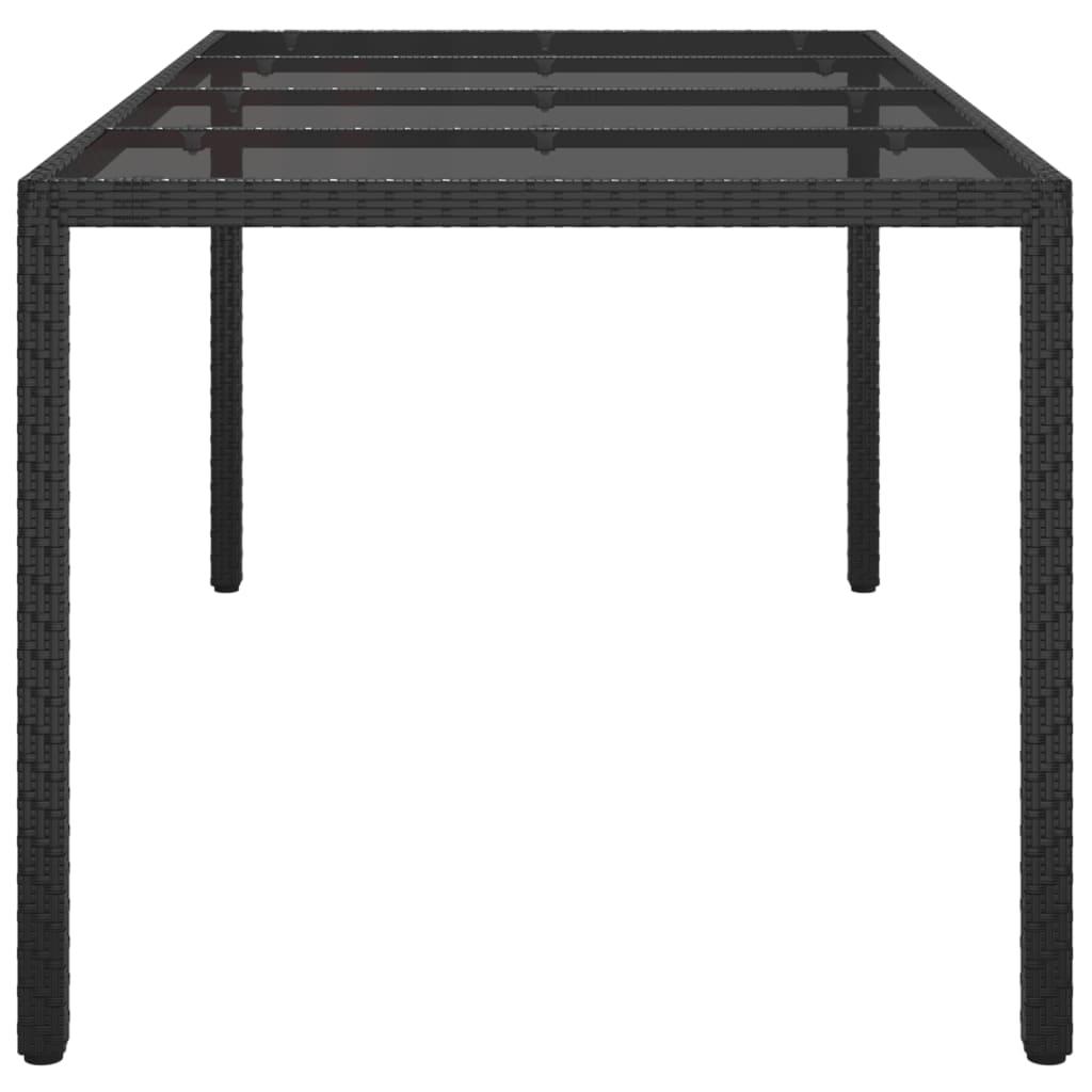 Garden Table Black 190x90x75 cm Tempered Glass and Poly Rattan
