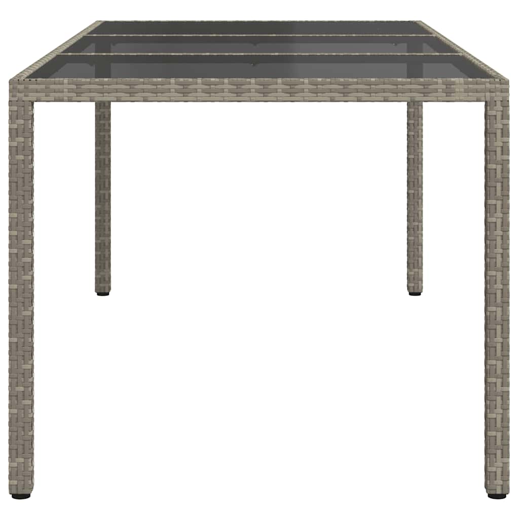 Garden Table Grey 190x90x75 cm Tempered Glass and Poly Rattan