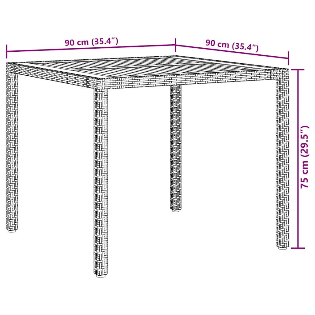 Garden Table 90x90x75 cm Poly Rattan and Acacia Wood Black