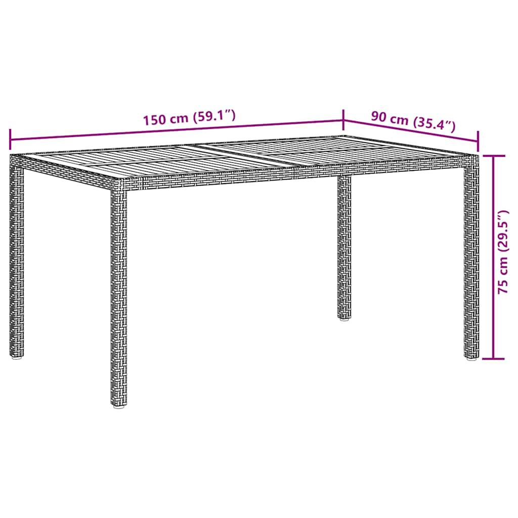 Garden Table 150x90x75 cm Poly Rattan and Acacia Wood Grey