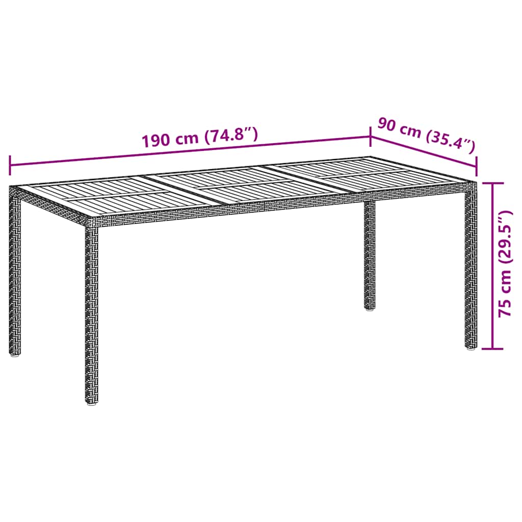 Garden Table 190x90x75 cm Poly Rattan and Acacia Wood Grey