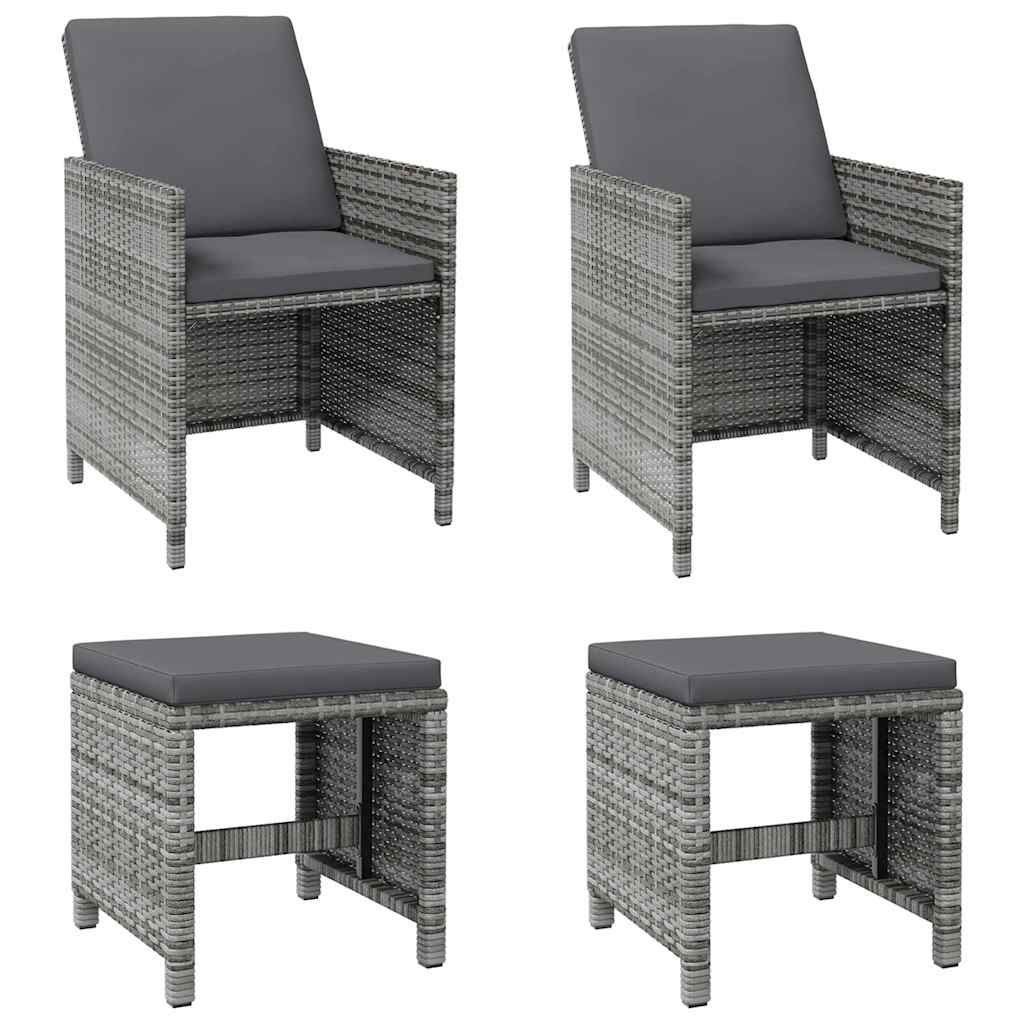 4 Piece Garden Chair and Stool Set Poly Rattan Grey