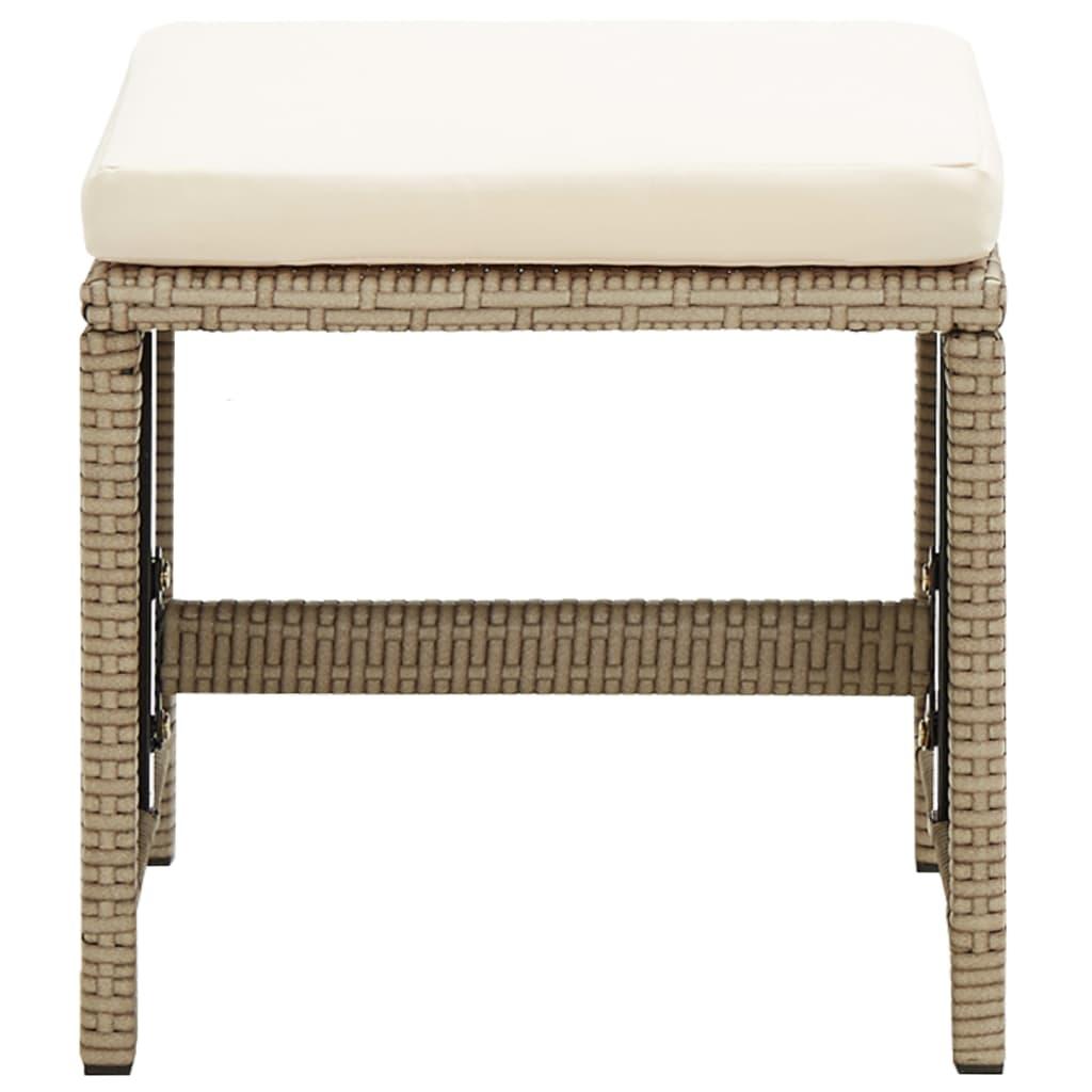 Garden Stools 4 pcs with Cushions Poly Rattan Beige