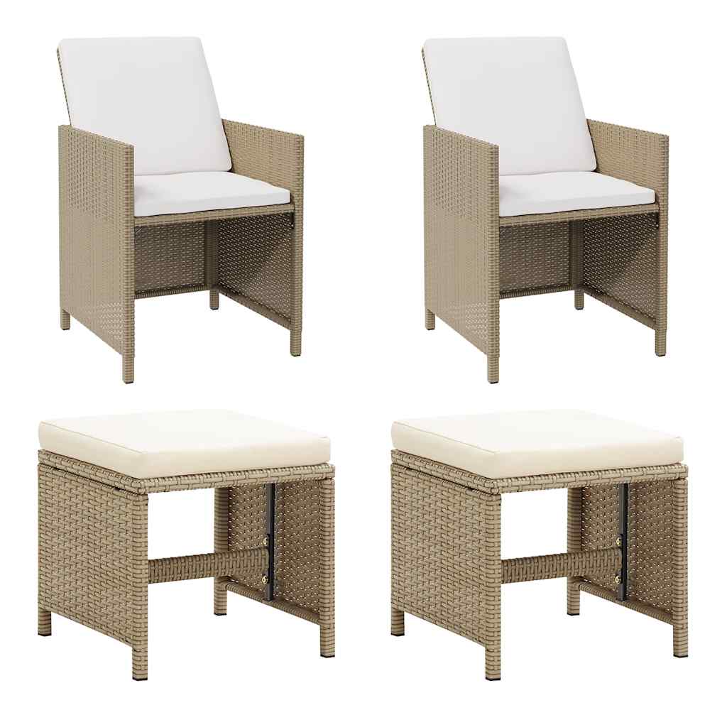 Garden Chairs with Stools 2 pcs Poly Rattan Beige