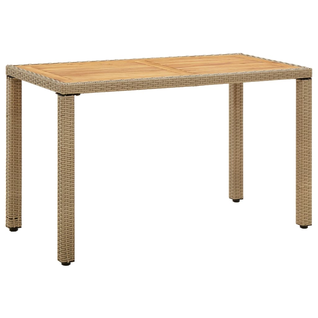 Garden Table Beige 123x60x74 cm Poly Rattan&amp;Solid Wood Acacia