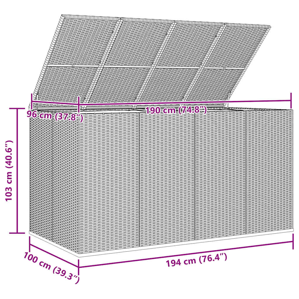 Garden Cushion Box PE Rattan 194x100x103 cm Brown