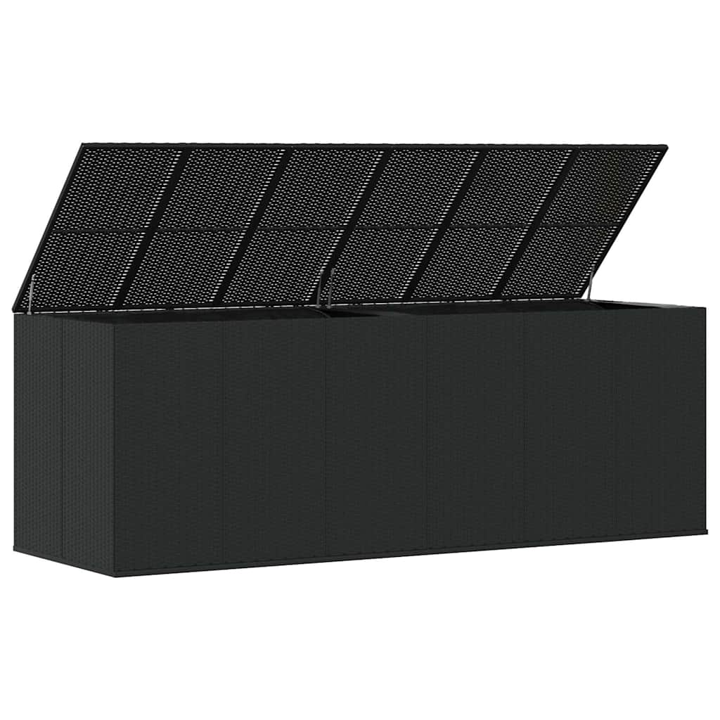 Garden Cushion Box PE Rattan 291x100.5x104 cm Black