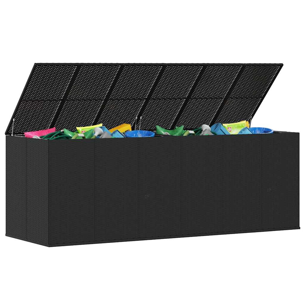 Garden Cushion Box PE Rattan 291x100.5x104 cm Black
