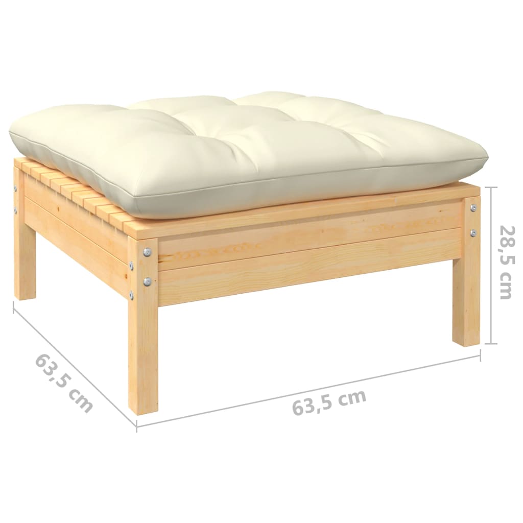 Garden Footstool with Cream Cushion Solid Pinewood