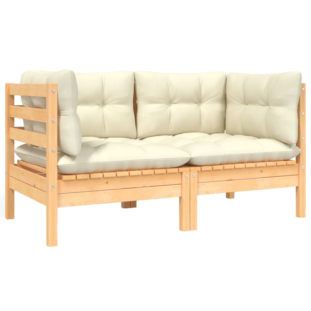 2-Seater Garden Sofa with Cream Cushions Solid Pinewood