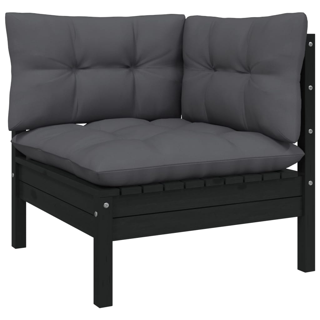 2-Seater Garden Sofa with Cushions Black Solid Pinewood