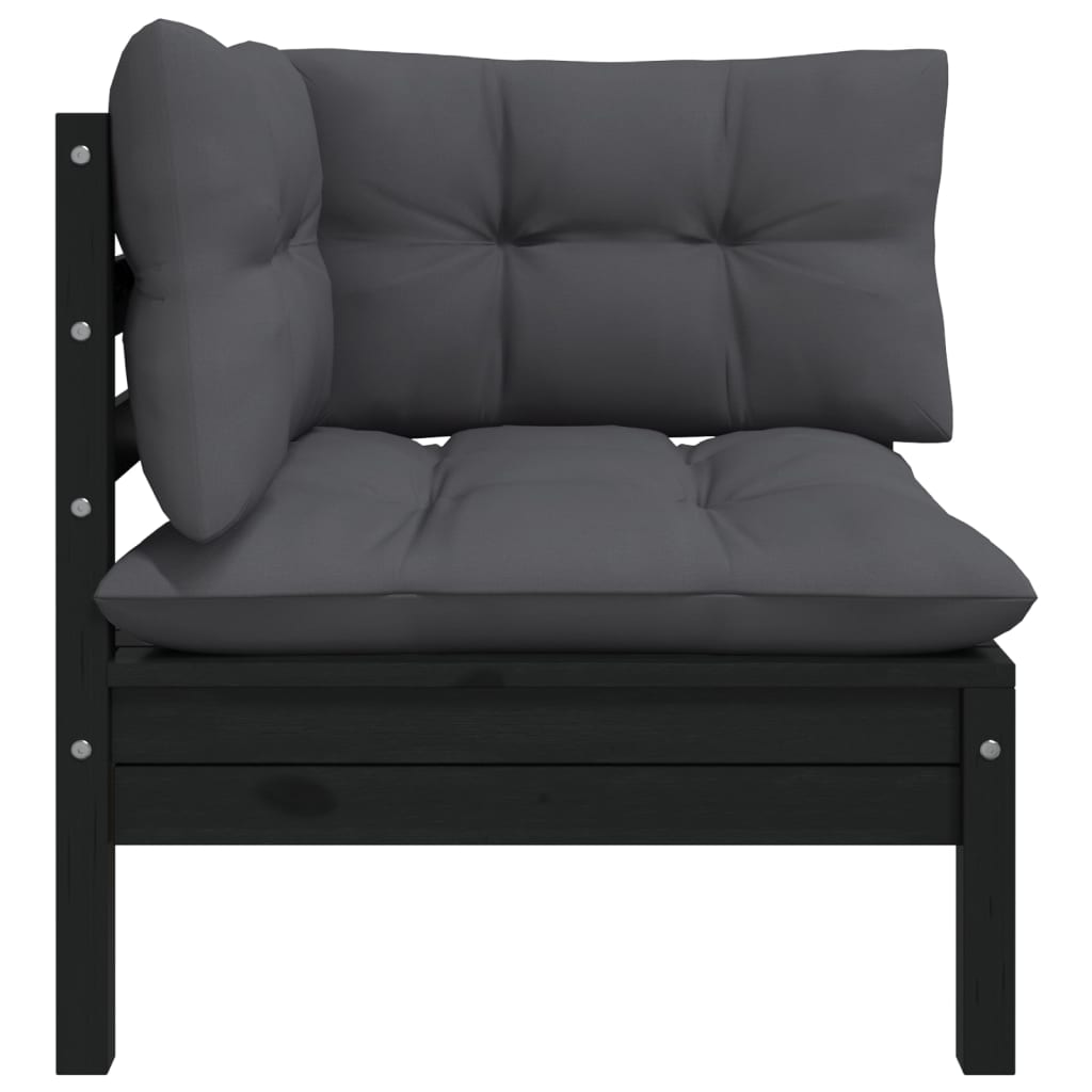 2-Seater Garden Sofa with Cushions Black Solid Pinewood