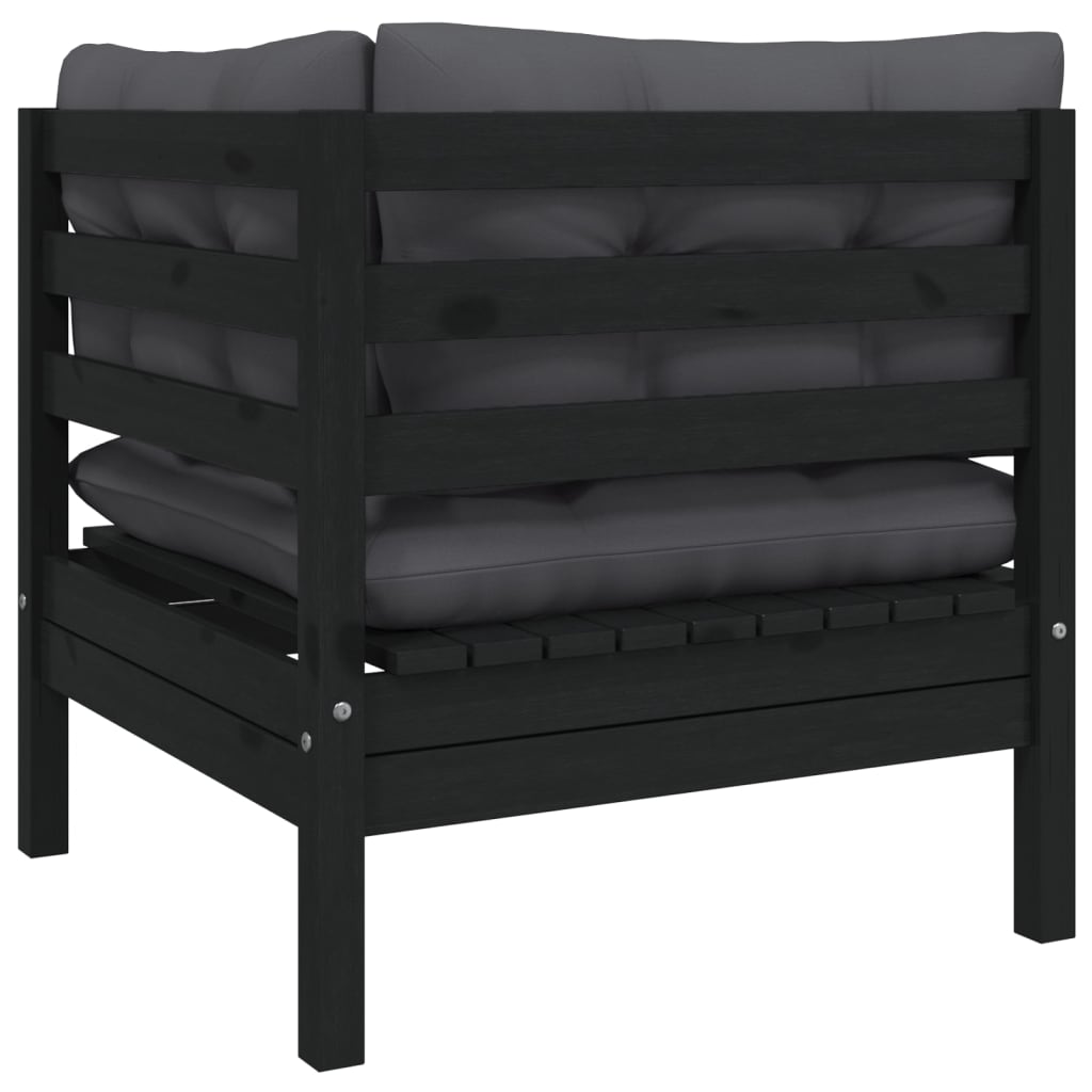 2-Seater Garden Sofa with Cushions Black Solid Pinewood