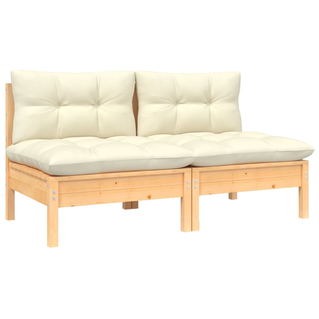 2-Seater Garden Sofa with Cream Cushions Solid Pinewood