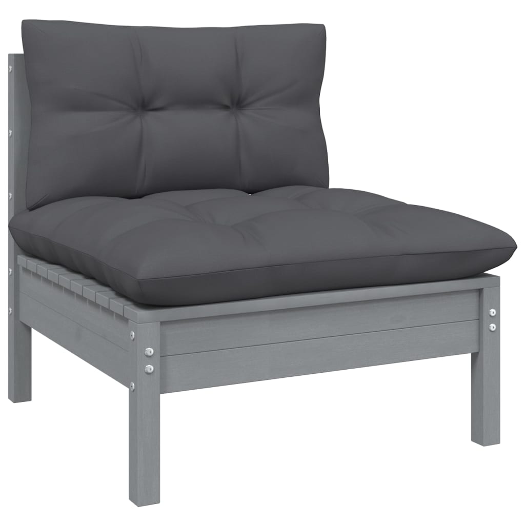 2-Seater Garden Sofa with Cushions Grey Solid Pinewood