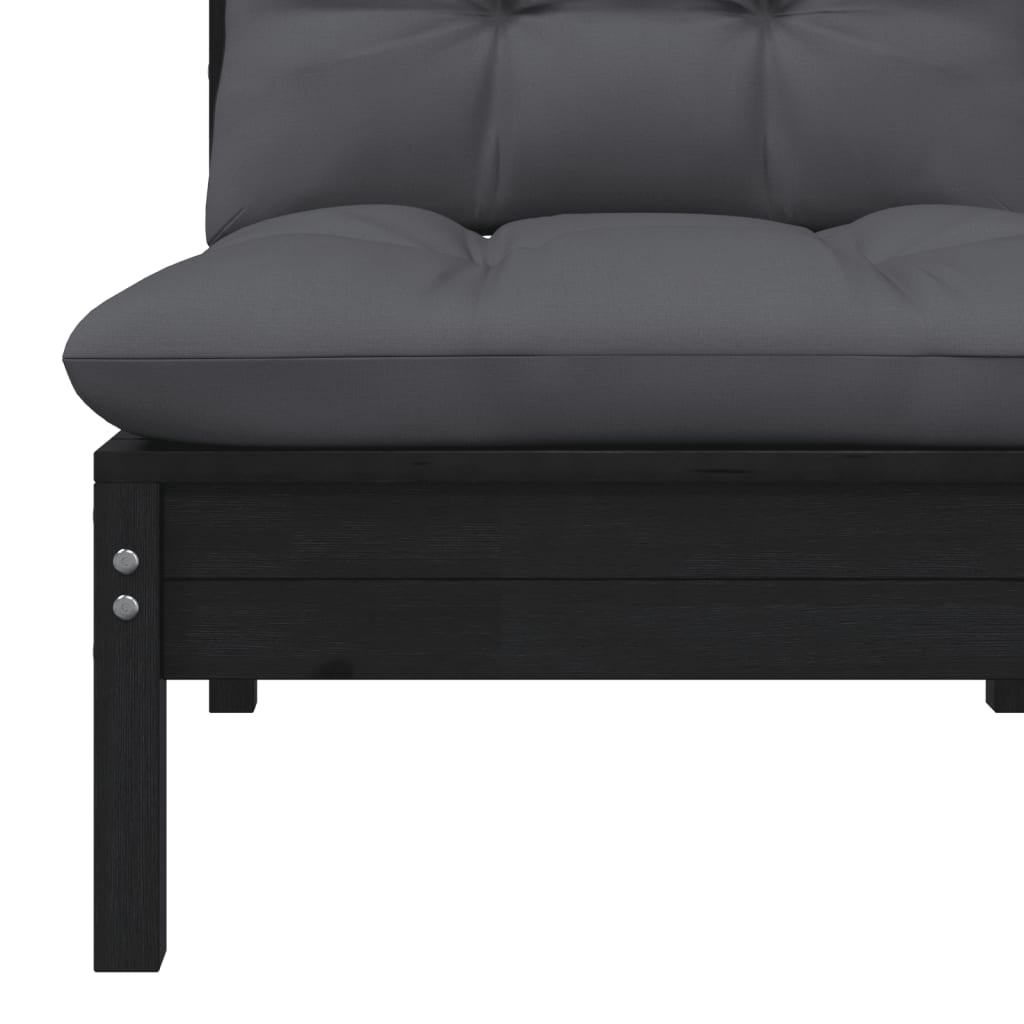 2-Seater Garden Sofa with Cushions Black Solid Pinewood