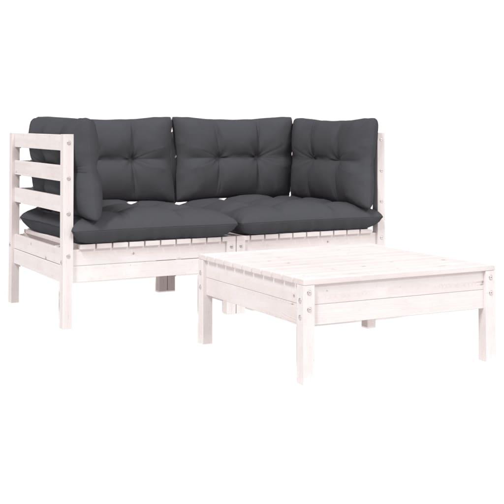 3 Piece Garden Lounge Set with Cushions White Solid Pinewood