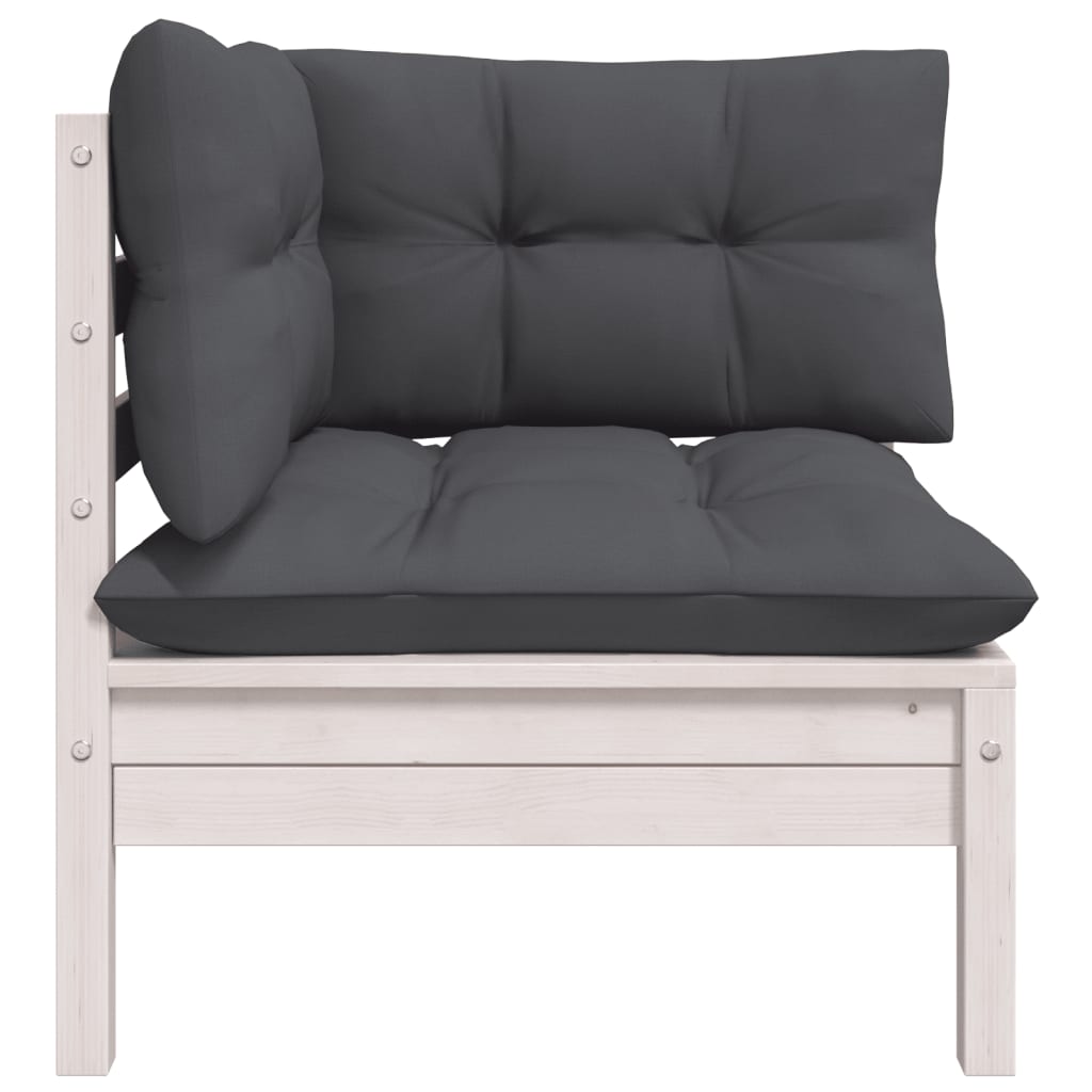 3 Piece Garden Lounge Set with Cushions White Solid Pinewood