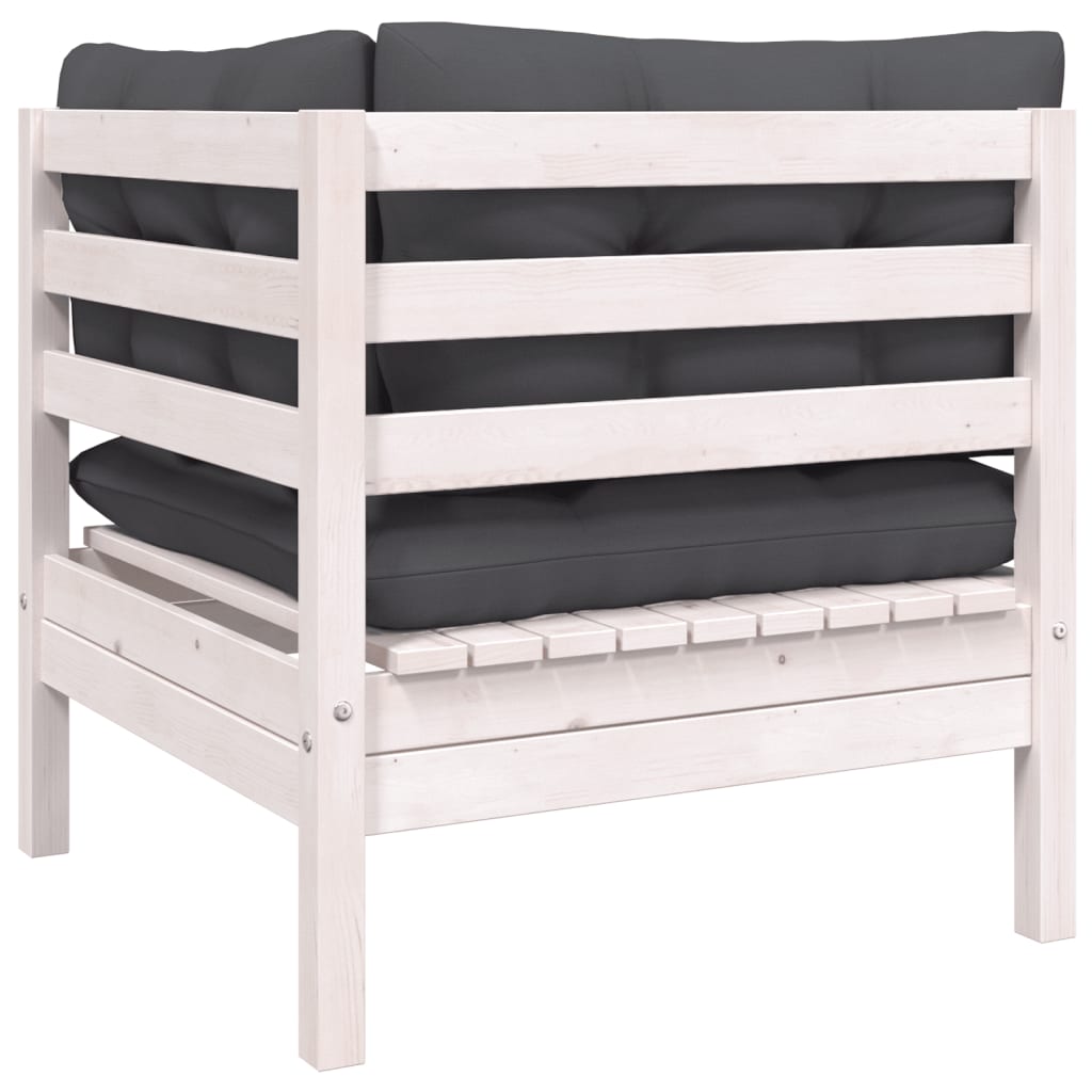 3 Piece Garden Lounge Set with Cushions White Solid Pinewood