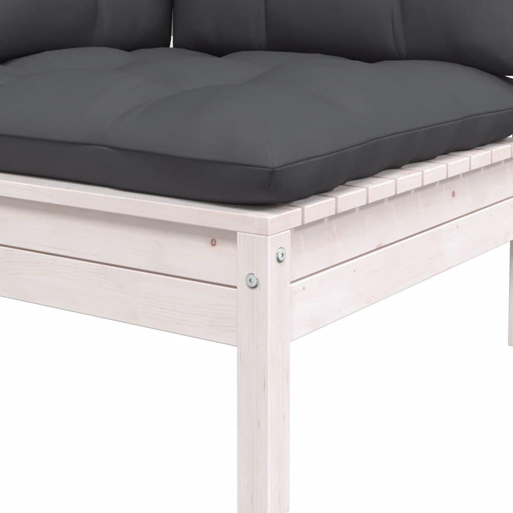 3 Piece Garden Lounge Set with Cushions White Solid Pinewood