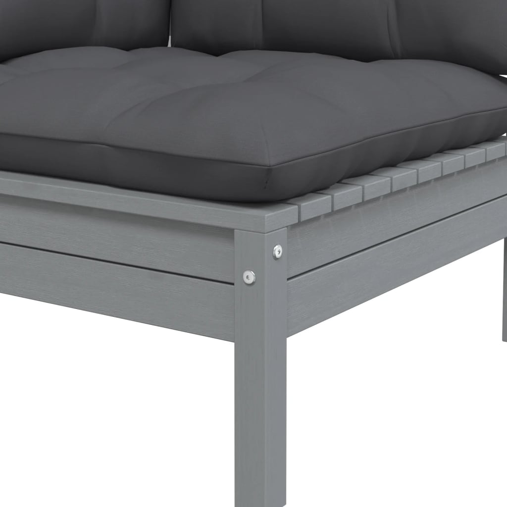 3 Piece Garden Lounge Set with Cushions Grey Solid Pinewood