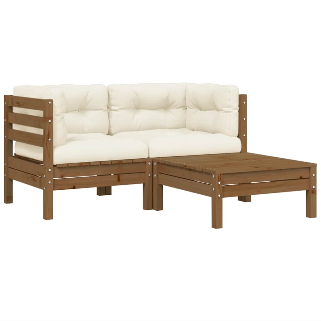 3 Piece Garden Lounge Set with Cream Cushions Solid Pinewood