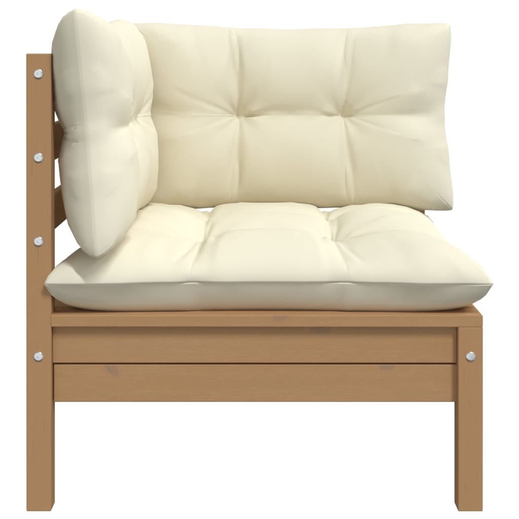 3 Piece Garden Lounge Set with Cream Cushions Solid Pinewood