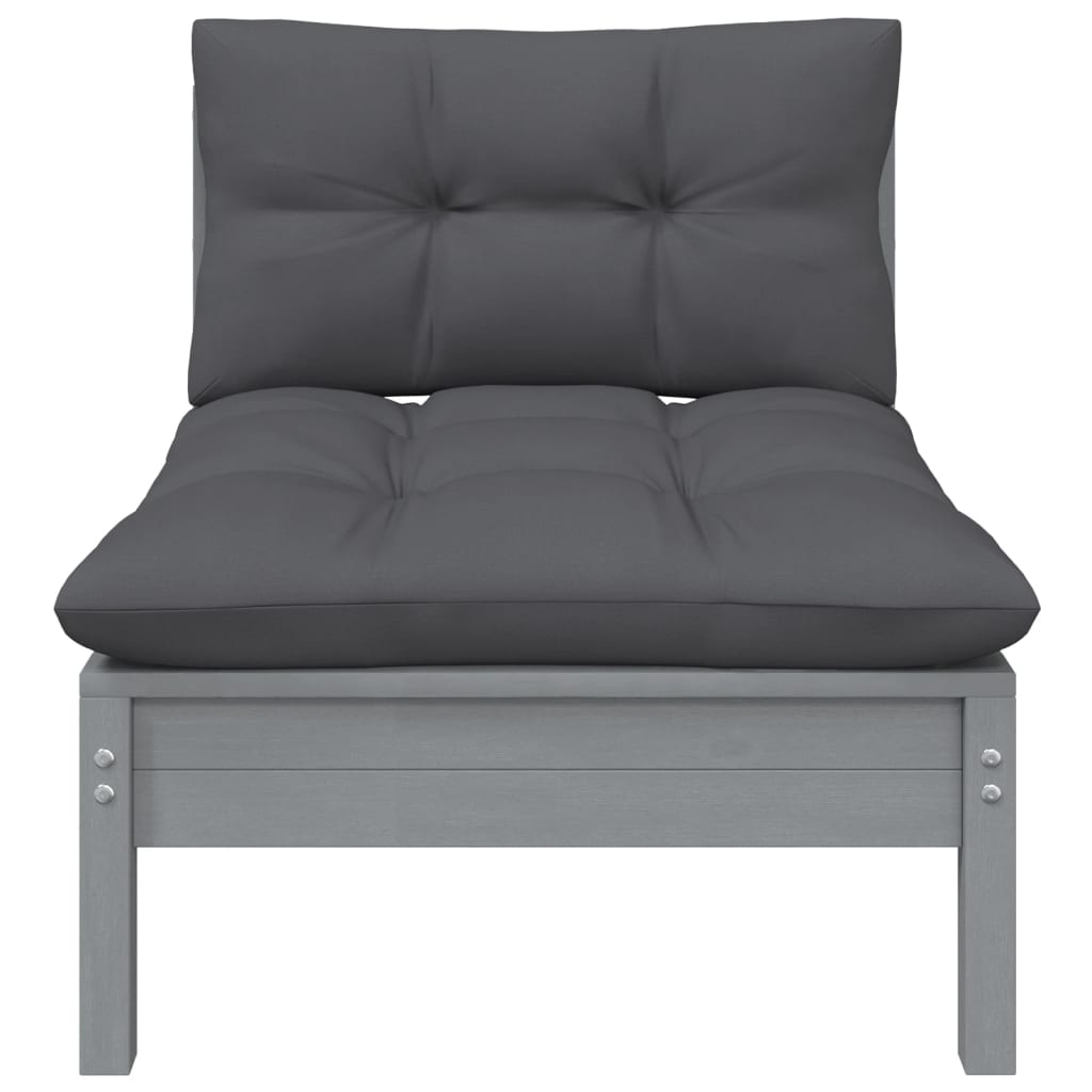 3 Piece Garden Lounge Set with Cushions Grey Solid Pinewood