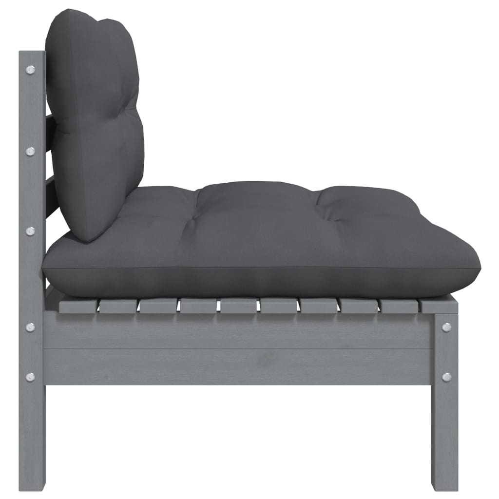 3 Piece Garden Lounge Set with Cushions Grey Solid Pinewood