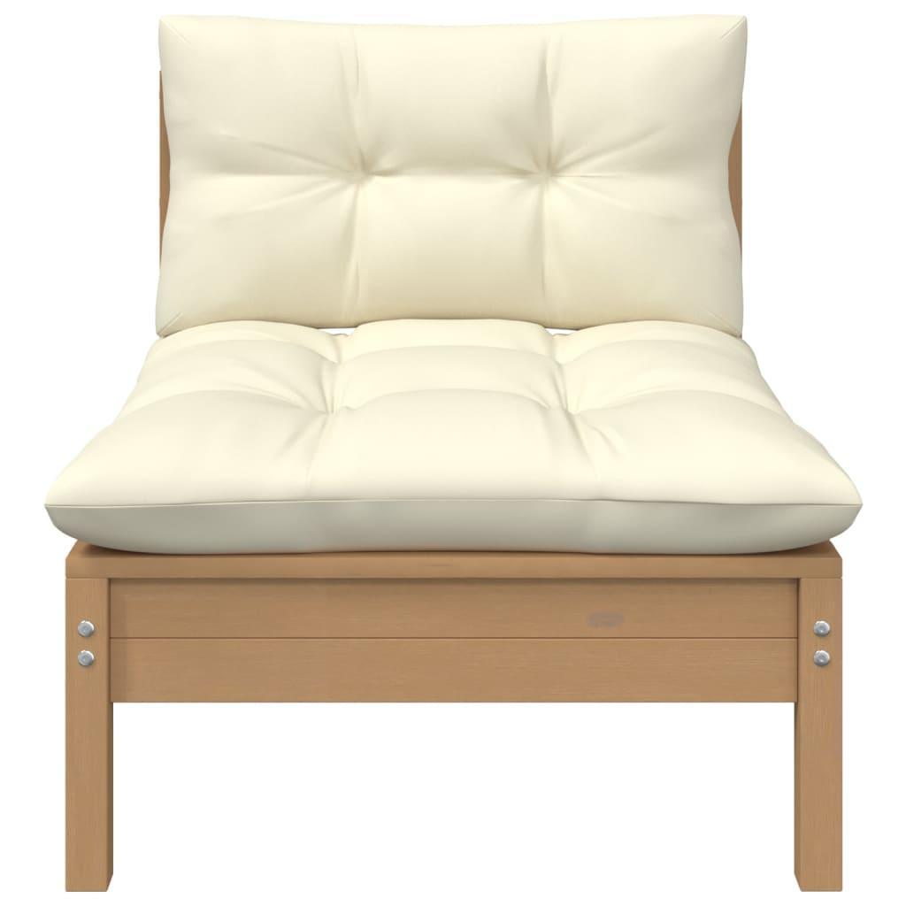3 Piece Garden Lounge Set with Cream Cushions Solid Pinewood