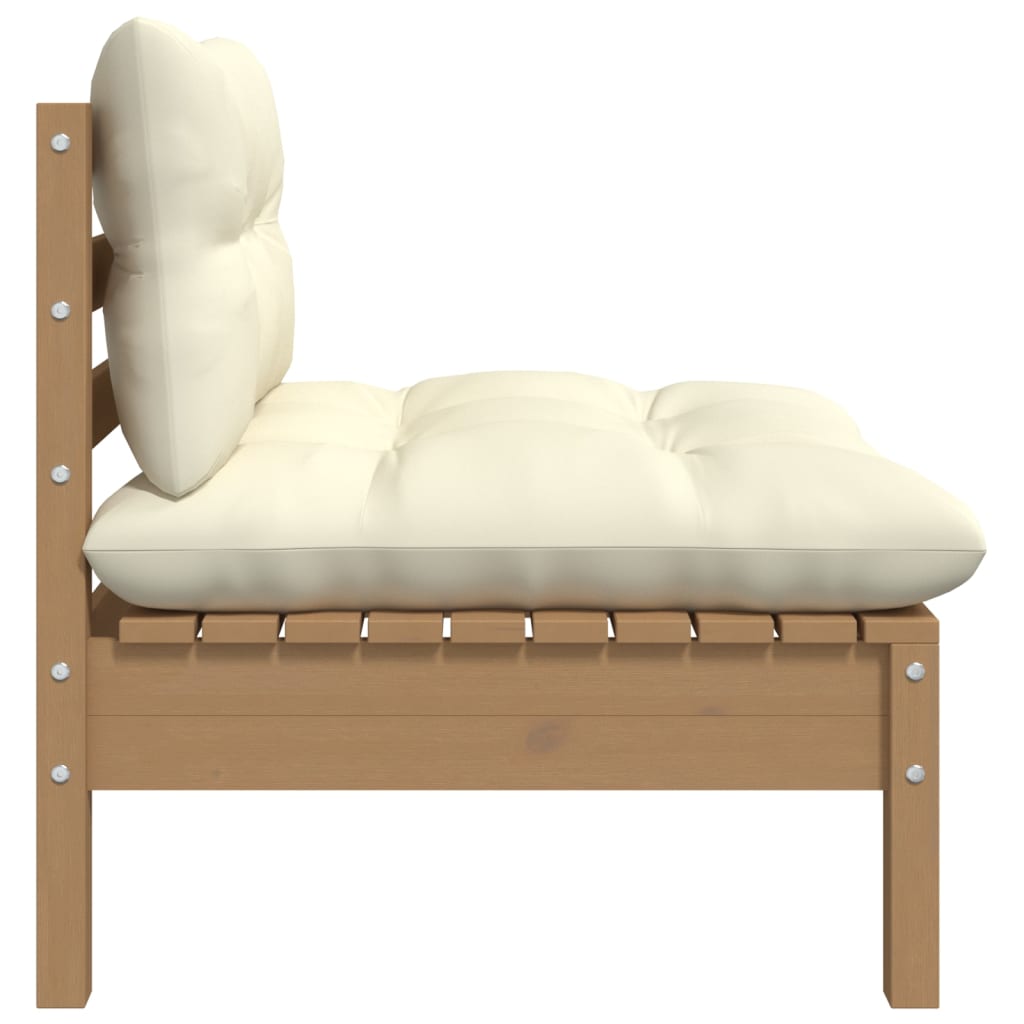 3 Piece Garden Lounge Set with Cream Cushions Solid Pinewood